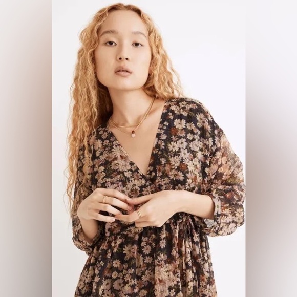 NWT Madewell | Drawstring Faux-Wrap Mini Dress in Daisy Reverie, Small, Boho - Picture 5 of 14